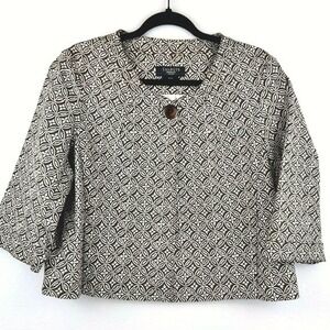 Talbots Jacket Brown Geometric Print Cropped 3/4 Sleeve Women Size 12P